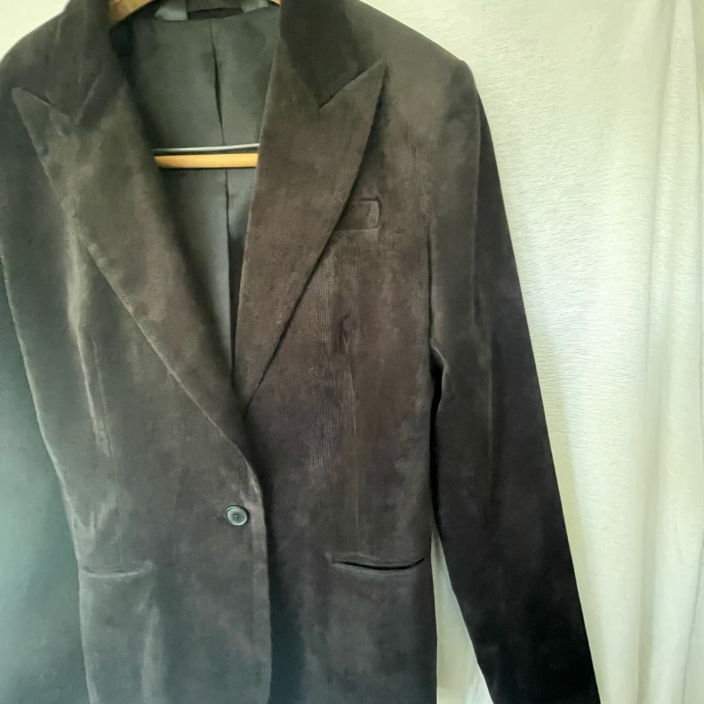 Norma Kamali peat moss Corduroy Button Front Fitted Blazer Jacket Size 8 - Picture 4 of 6